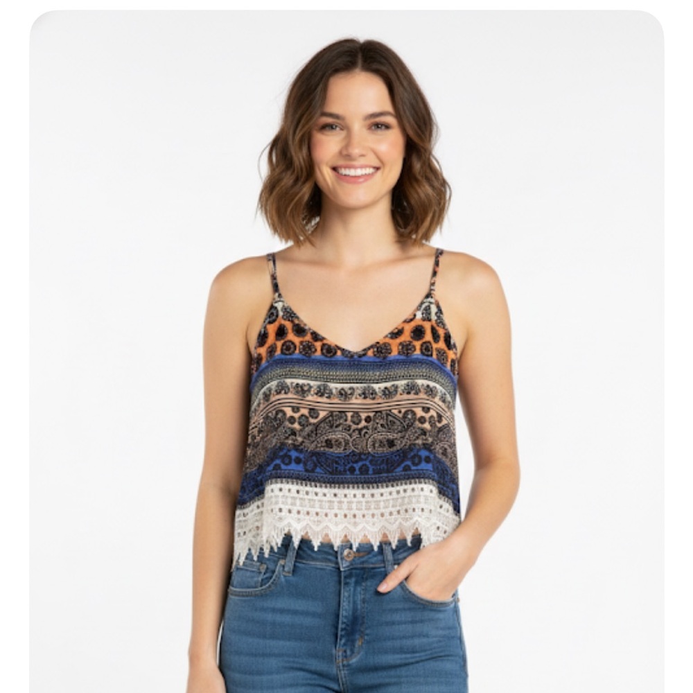 L.A. HEARTS Crop Tank Top, Size S, Multi-color